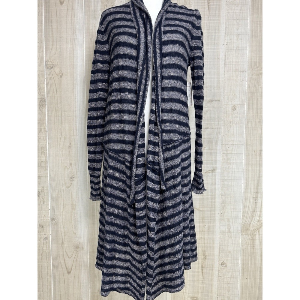 NWT Free People Forget Me Not Open Cardigan Duster Blue Silver Stripe Boho M